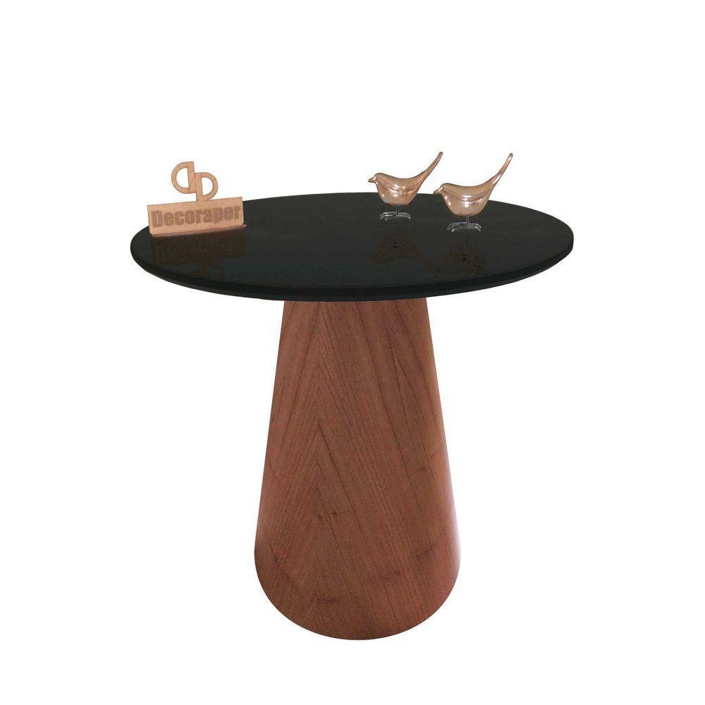 Mesa De Canto Cone Amadeirado Com Tampo Vidro 50cm Preto 60cm - 1