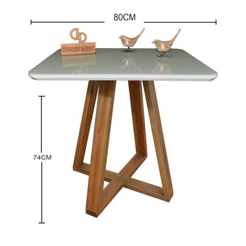 Mesa Jantar Base X Tampo Quadrado Laca Com Vidro 80cm Off White - 3