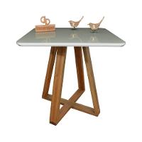 Mesa Jantar Base X Tampo Quadrado Laca Com Vidro 80cm Off White - 1