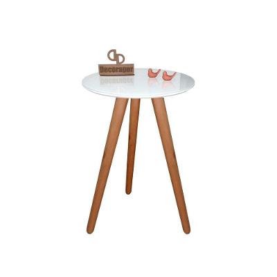 Mesa De Canto Pés Palito Amadeirado Com Tampo Vidro 45cm Branco 50cm
