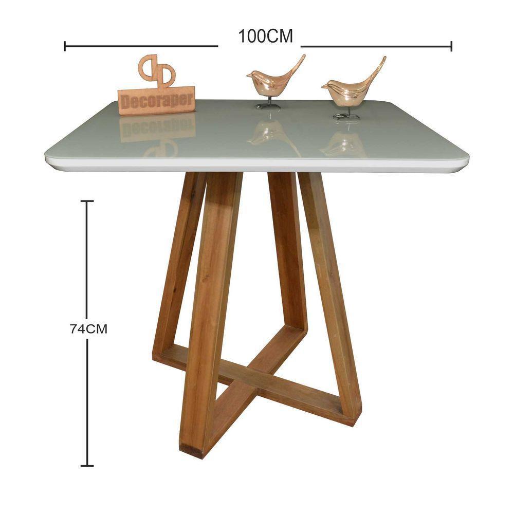 Mesa Jantar Base X Tampo Quadrado Laca Com Vidro 100cm Off White - 2