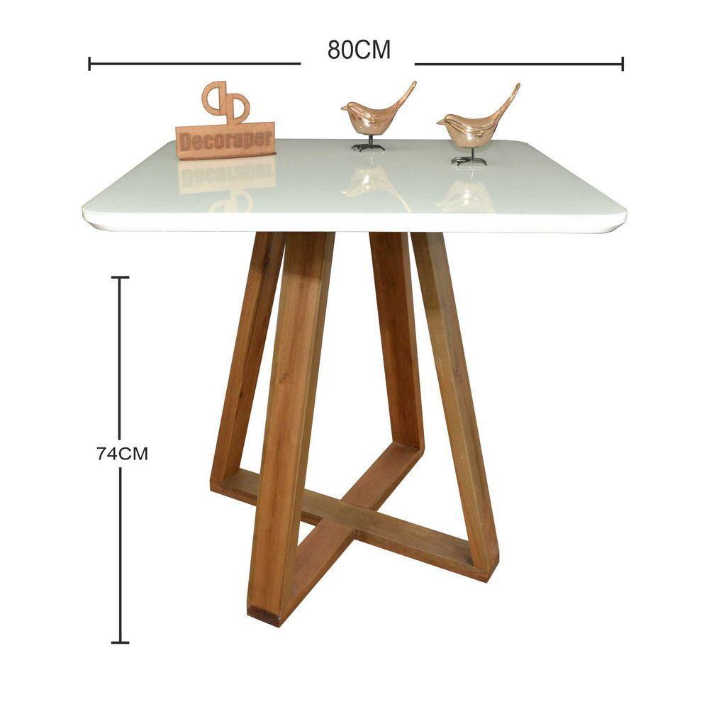 Mesa Jantar Base X Tampo Quadrado Laca Com Vidro 80cm Branco - 2