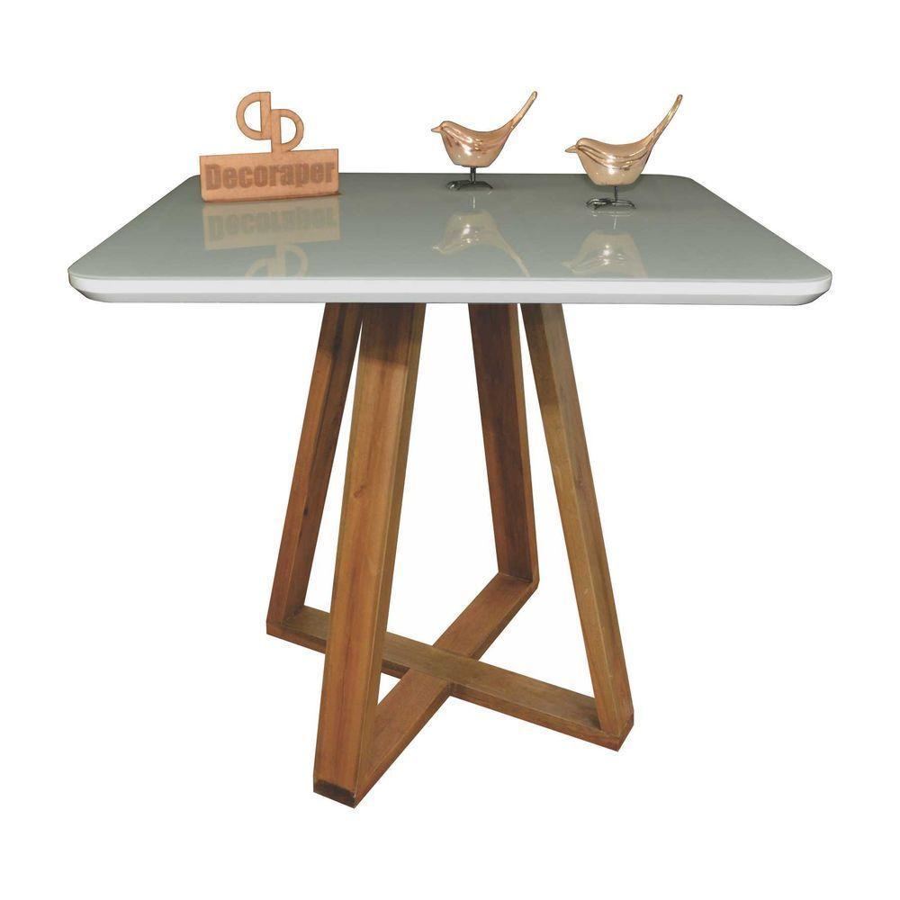 Mesa Jantar Base X Tampo Quadrado Laca Com Vidro 110cm Off White - 1