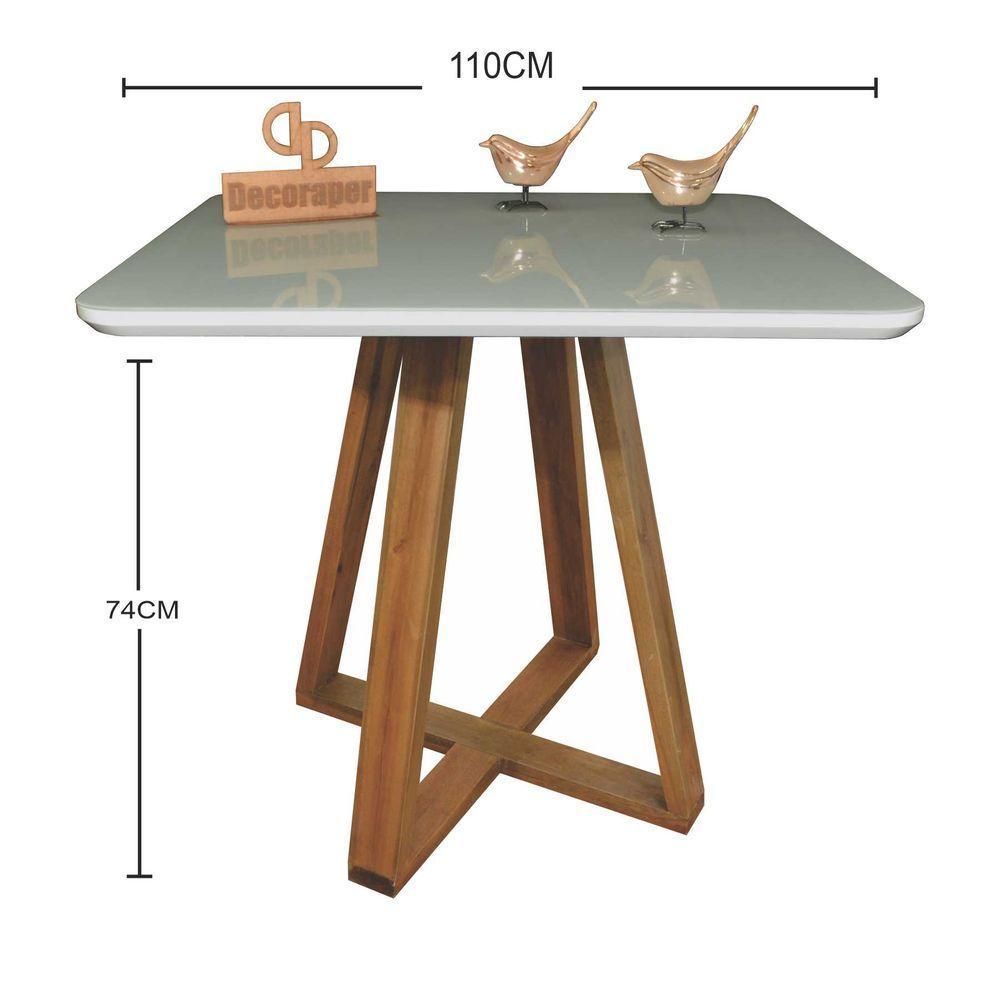 Mesa Jantar Base X Tampo Quadrado Laca Com Vidro 110cm Off White - 2