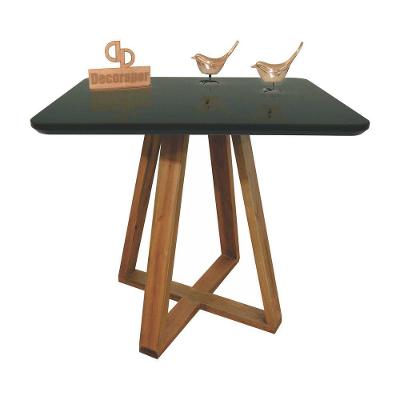 Mesa Jantar Base X Tampo Quadrado Laca Com Vidro 110cm Preto