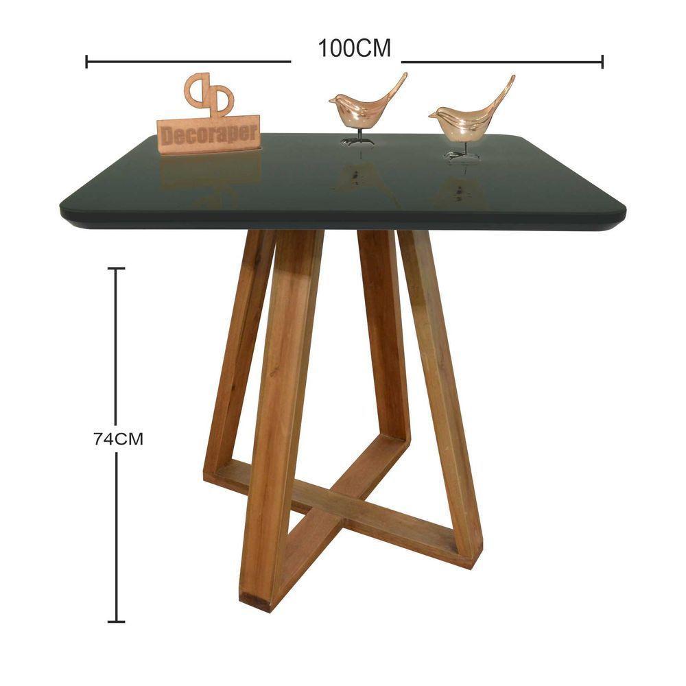 Mesa Jantar Base X Tampo Quadrado Laca Com Vidro 100cm Preto - 2