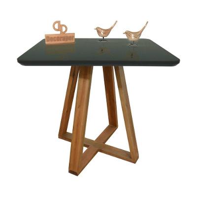 Mesa Jantar Base X Tampo Quadrado Laca Com Vidro 100cm Preto