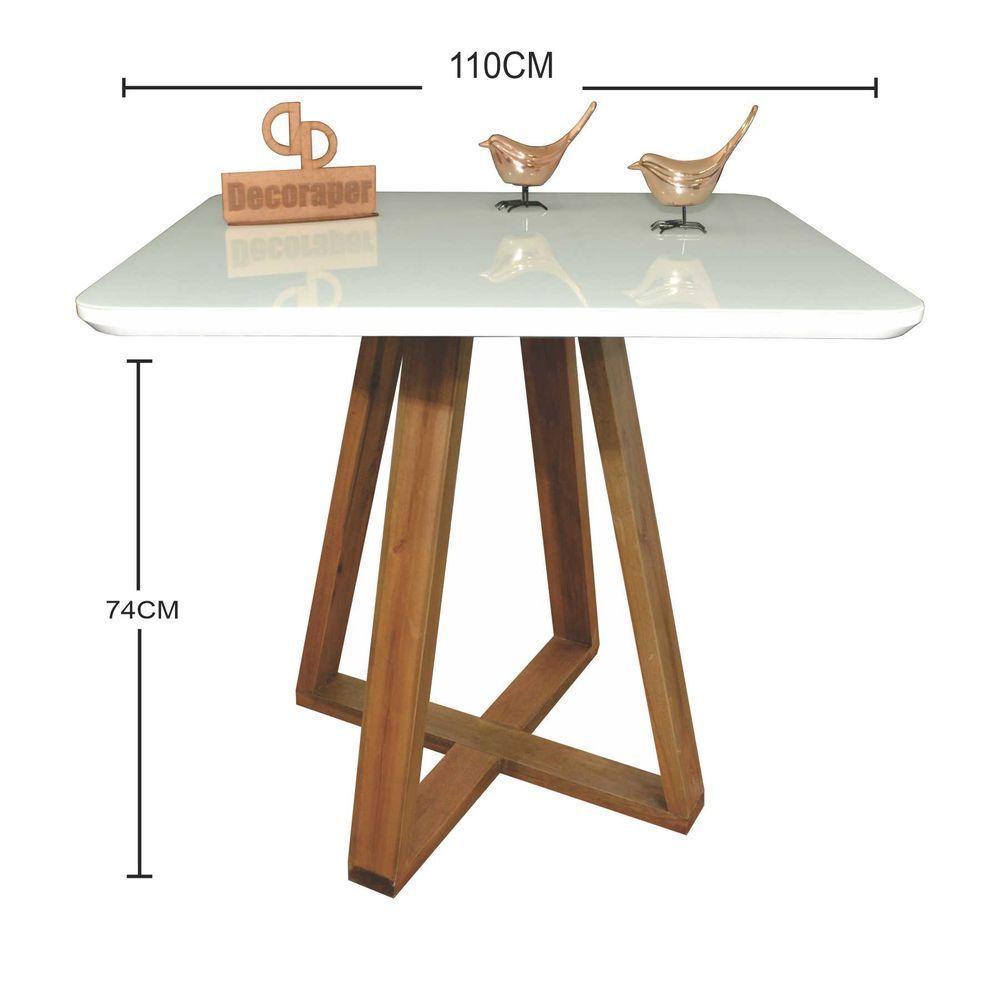 Mesa Jantar Base X Tampo Quadrado Laca Com Vidro 110cm Branco - 2