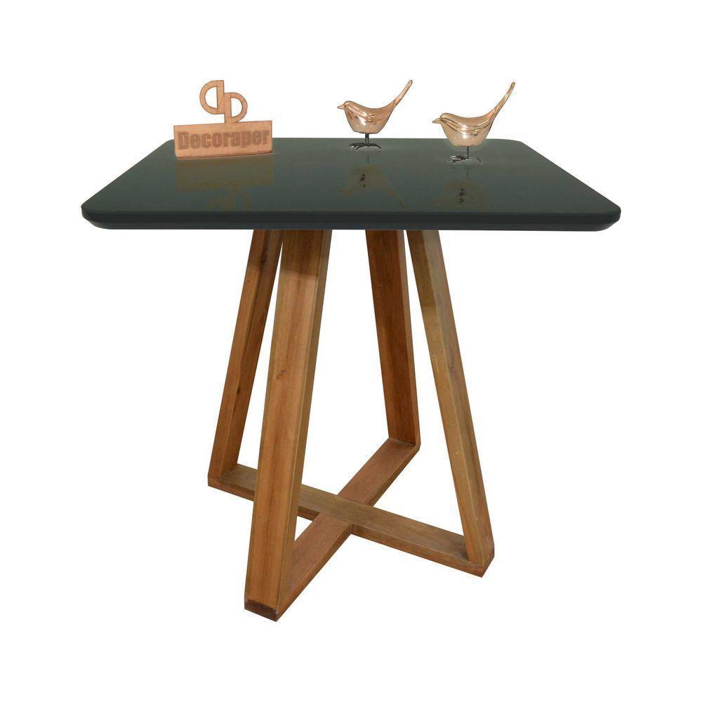 Mesa Jantar Base X Tampo Quadrado Laca Com Vidro 80cm Preto - 1