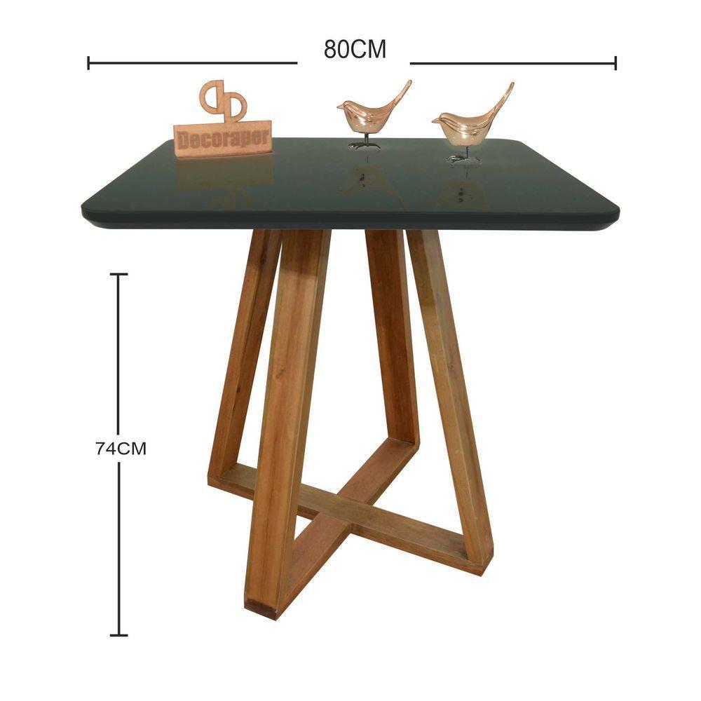 Mesa Jantar Base X Tampo Quadrado Laca Com Vidro 80cm Preto - 3