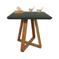 Mesa Jantar Base X Tampo Quadrado Laca Com Vidro 80cm Preto - 1