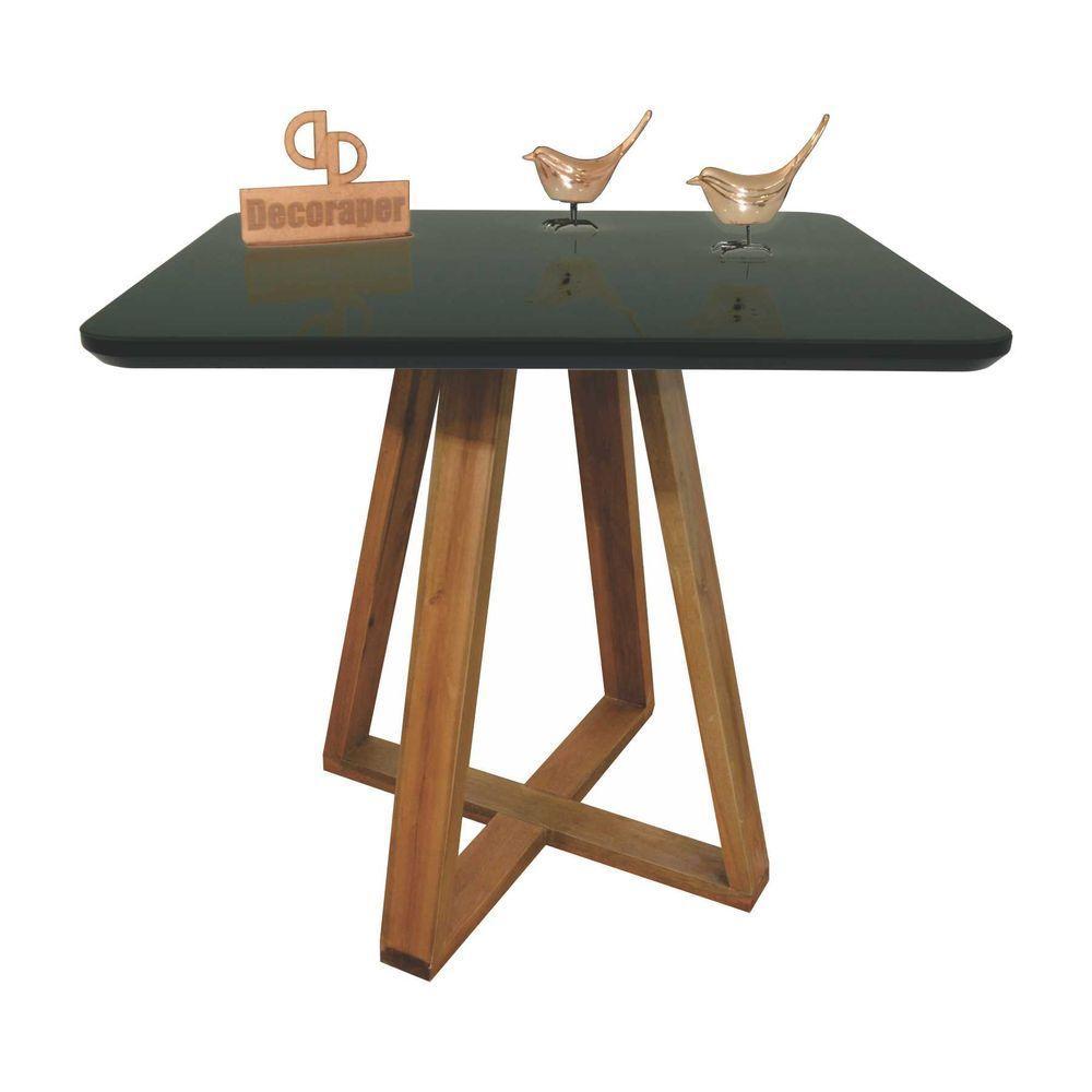 Mesa Jantar Base X Tampo Quadrado Laca Com Vidro 120cm Preto - 1