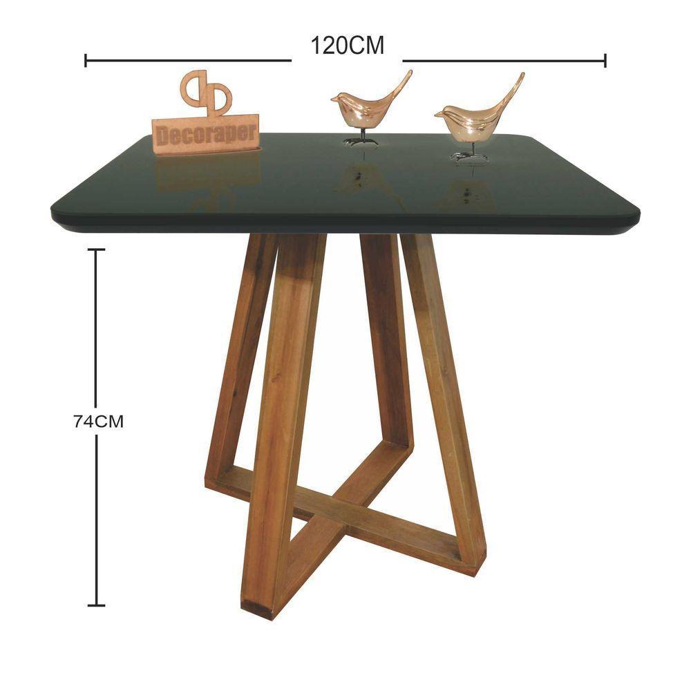 Mesa Jantar Base X Tampo Quadrado Laca Com Vidro 120cm Preto - 2
