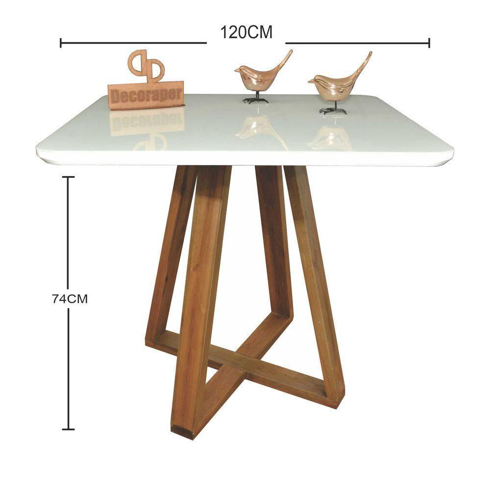 Mesa Jantar Base X Tampo Quadrado Laca Com Vidro 120cm Branco - 2