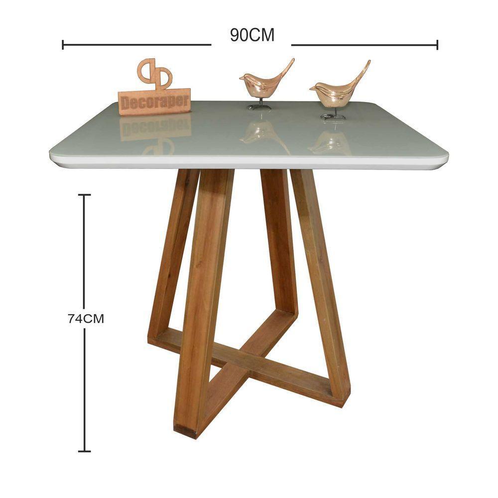 Mesa Jantar Base X Tampo Quadrado Laca Com Vidro 90cm Off White - 2