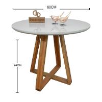 Mesa Jantar Base X Tampo Redondo Laca Com Vidro 80cm Off White - 2