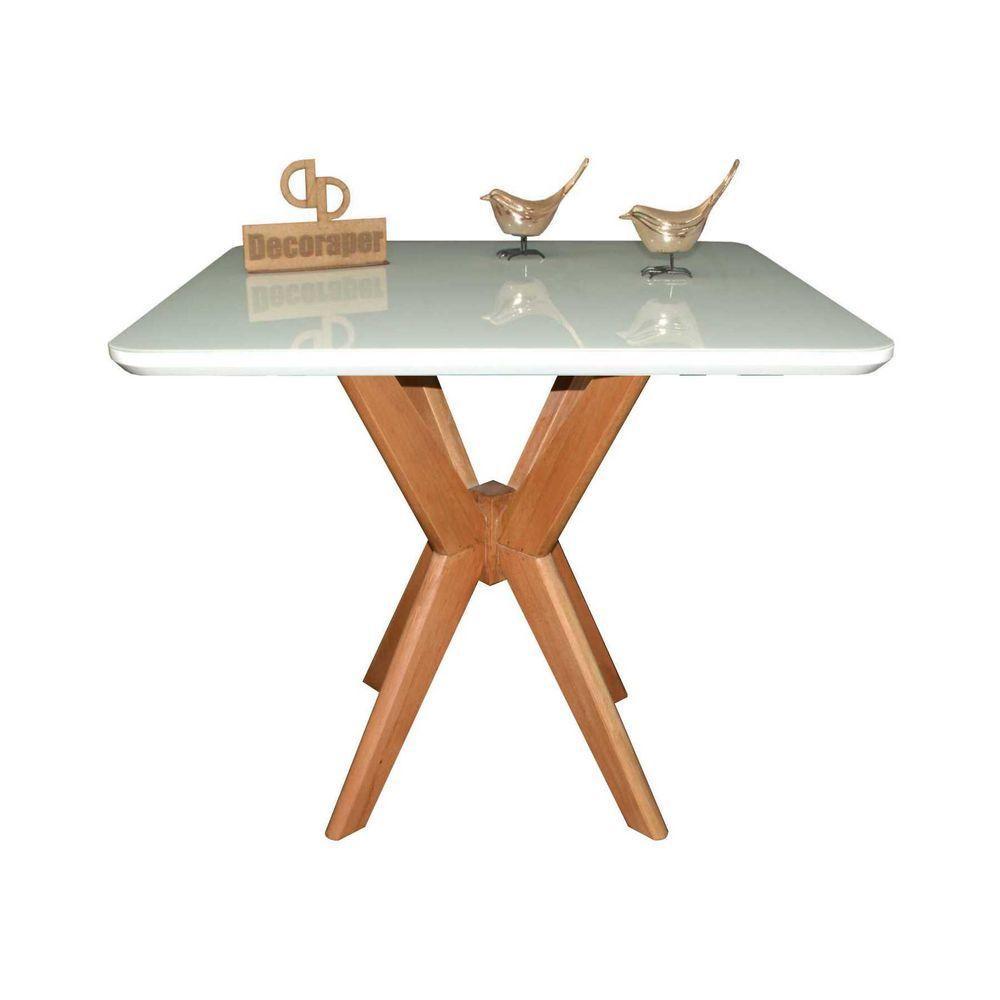 Mesa Jantar Pandora Tampo Quadrado Laca Com Vidro 90cm Off White - 1