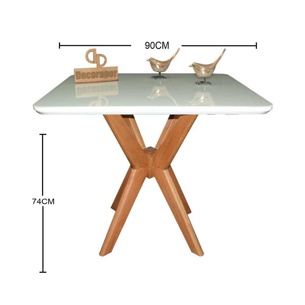 Mesa Jantar Pandora Tampo Quadrado Laca Com Vidro 90cm Off White - 3