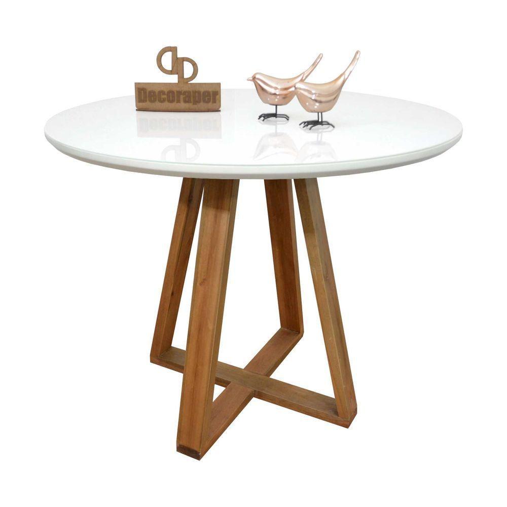 Mesa Jantar Base X Tampo Redondo Laca Com Vidro 100cm Branco - 1