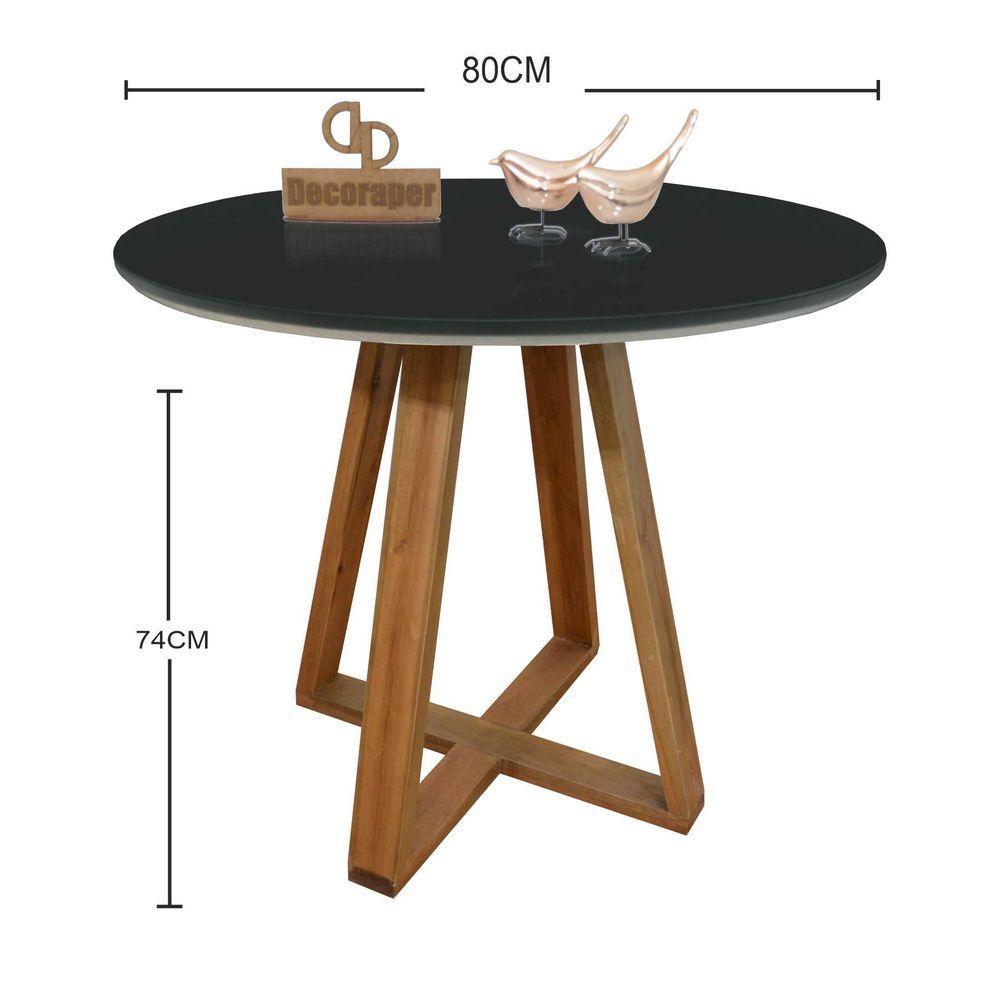 Mesa Jantar Base X Tampo Redondo Laca Com Vidro 80cm Preto - 2