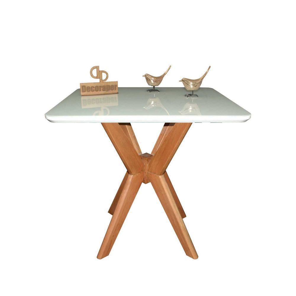 Mesa Jantar Pandora Tampo Quadrado Laca Com Vidro 80cm Off White - 1