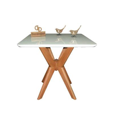 Mesa Jantar Pandora Tampo Quadrado Laca Com Vidro 80cm Off White