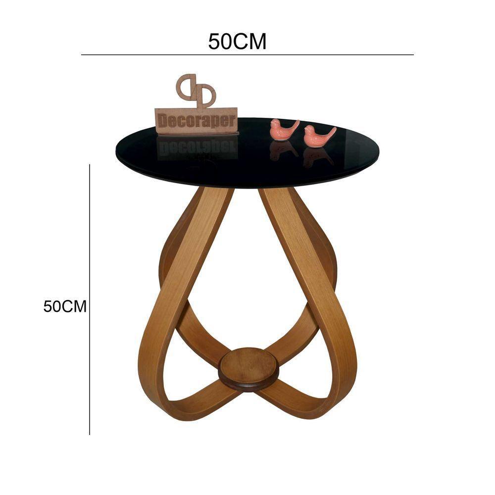 Mesa Lateral Cebola Com Vidro 50cm Preto 50cm - 2