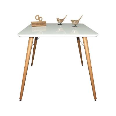 Mesa Jantar Pés Palitos Tampo Quadrado Vidro Laqueado 120cm Branco