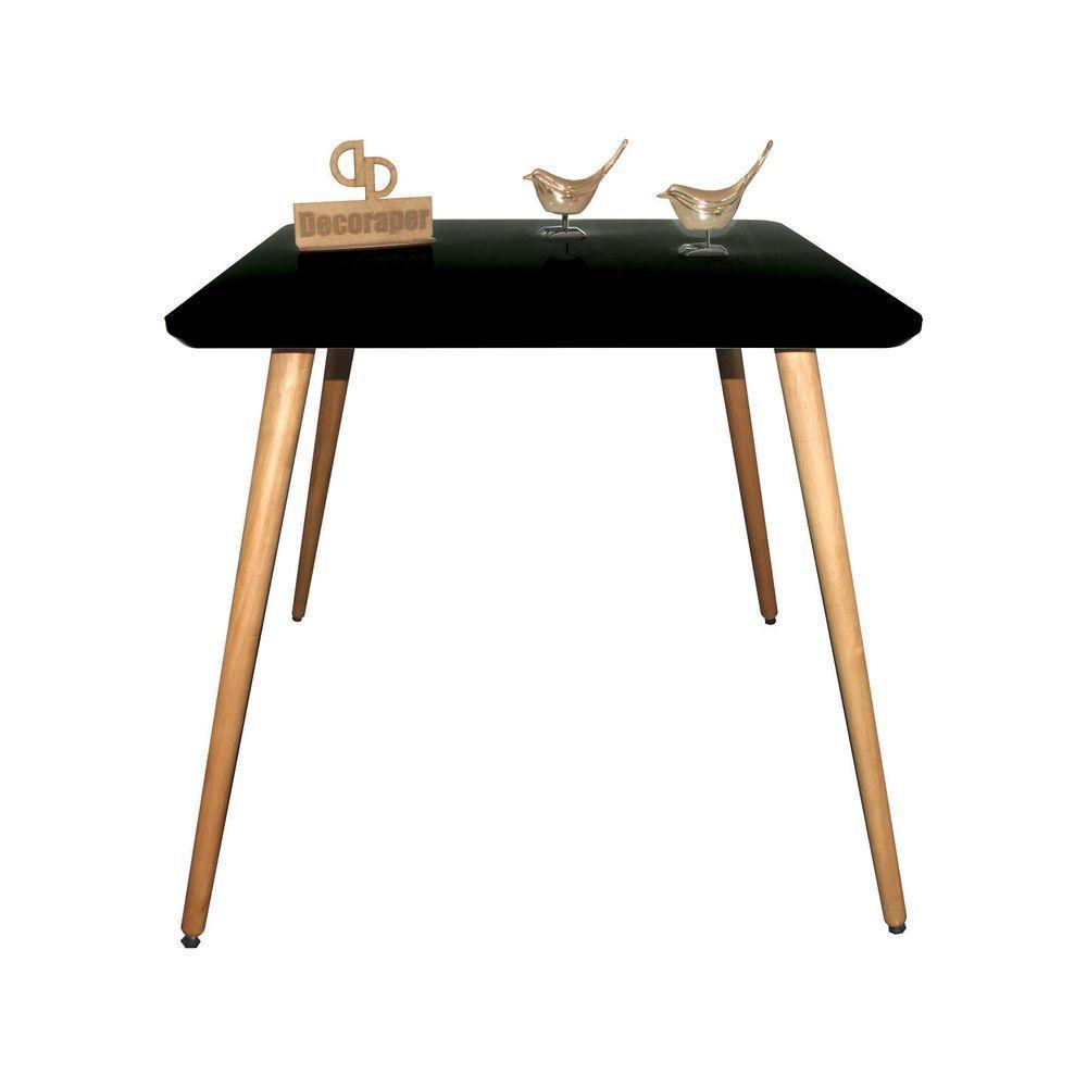 Mesa Jantar Pés Palitos Tampo Quadrado Vidro Laqueado 70cm Preto - 1