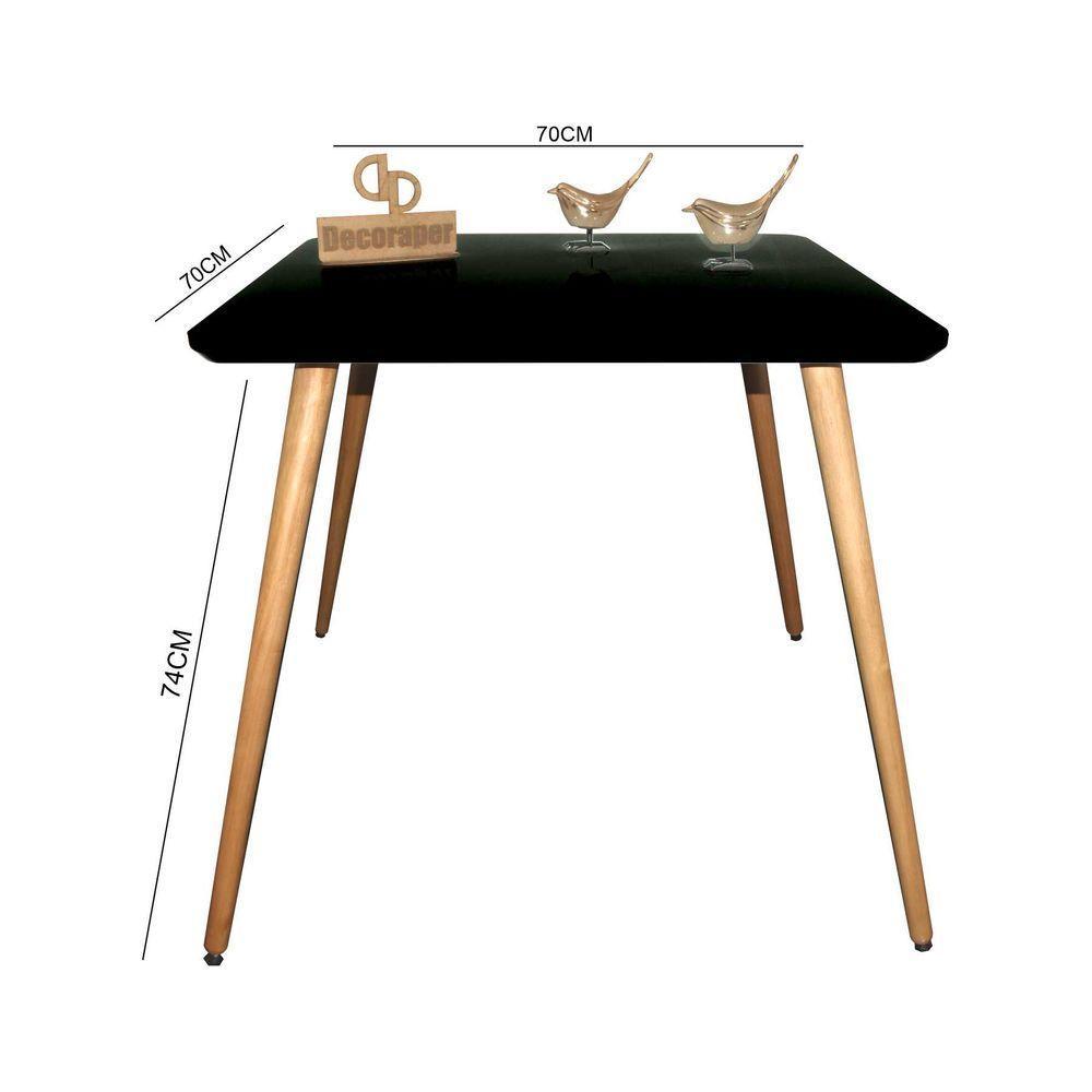 Mesa Jantar Pés Palitos Tampo Quadrado Vidro Laqueado 70cm Preto - 2