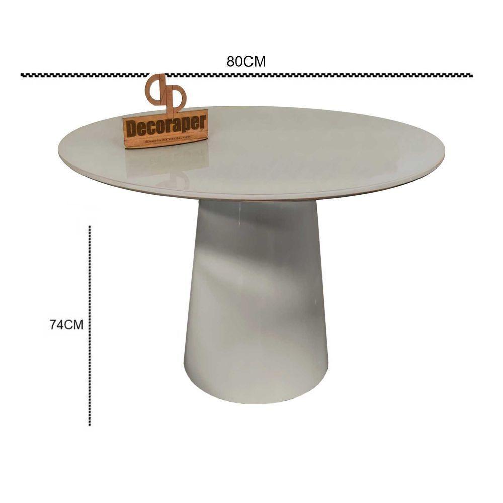 Mesa Jantar Cone Laqueado Tampo Redondo Laca Com Vidro 80cm Off White - 2