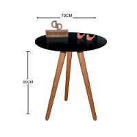 Mesa De Canto Pés Palito Amadeirado Com Tampo Vidro 70cm Preto 60cm - 2