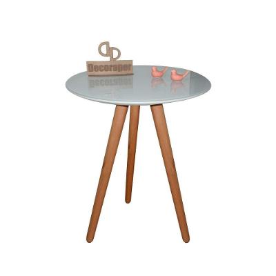 Mesa De Canto Pés Palito Amadeirado Com Tampo Vidro 60cm Off White 60cm