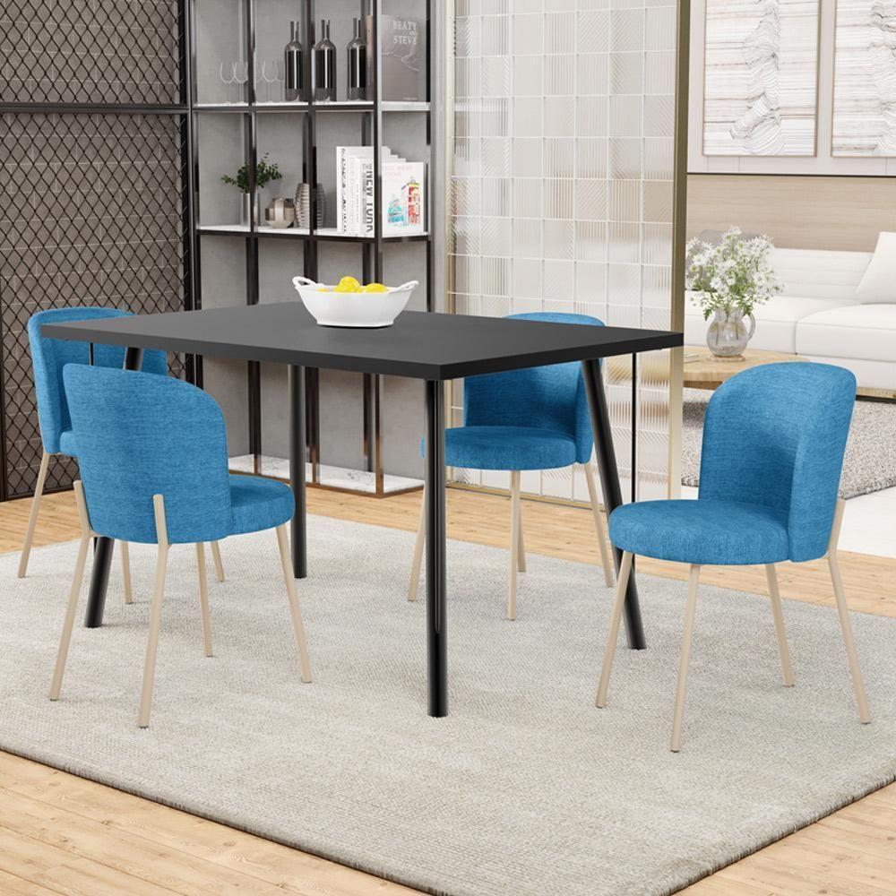 Kit 3 Cadeiras Para Sala De Jantar Cozinha Estofada Gavi Arena L02 Linho Azul Lyam Decor - 2