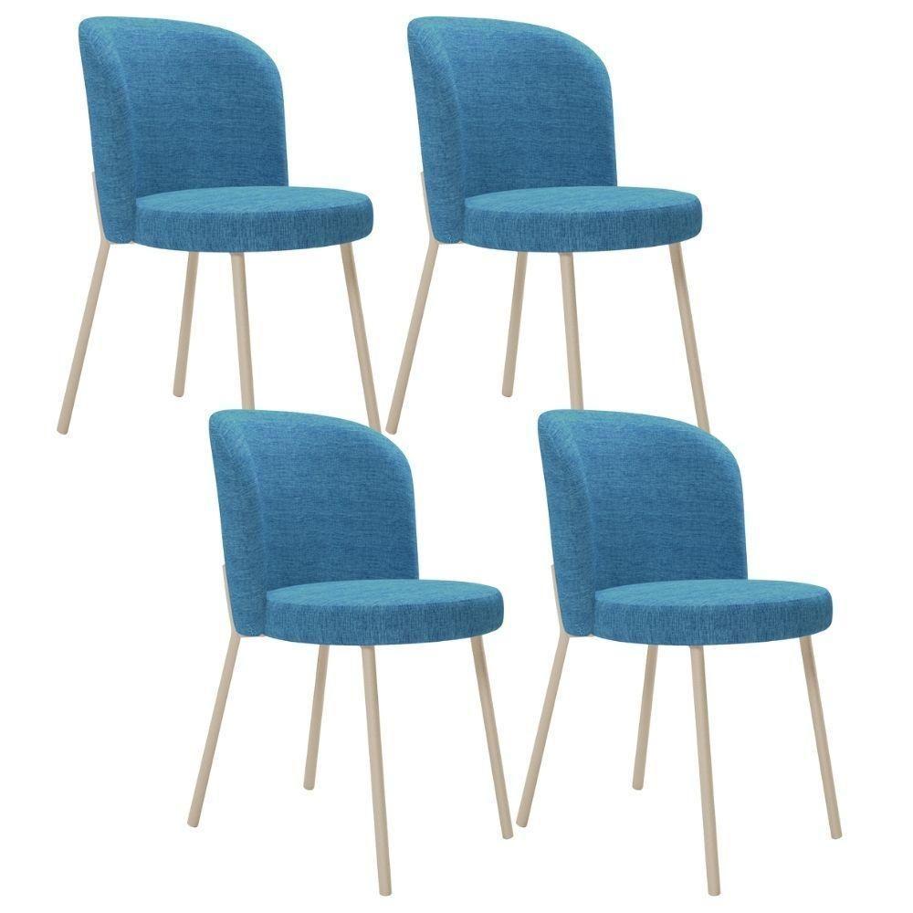 Kit 4 Cadeiras Para Sala De Jantar Cozinha Estofada Gavi Arena L02 Linho Azul Lyam Decor - 1