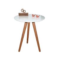 Mesa De Canto Pés Palito Amadeirado Com Tampo Vidro 60cm Branco 60cm - 1