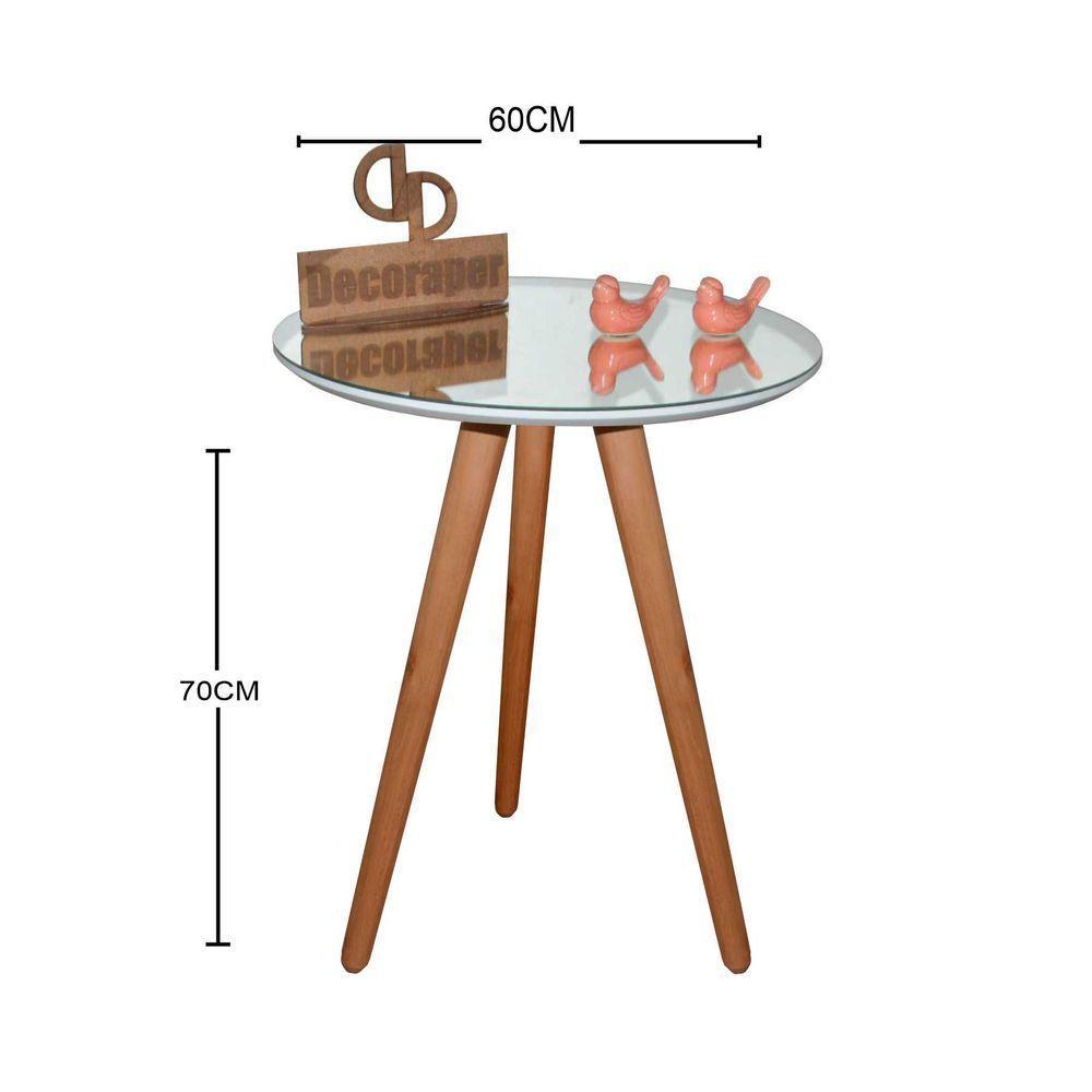 Mesa De Canto Pés Palito Amadeirado Com Espelho 60cm Branco 70cm - 2