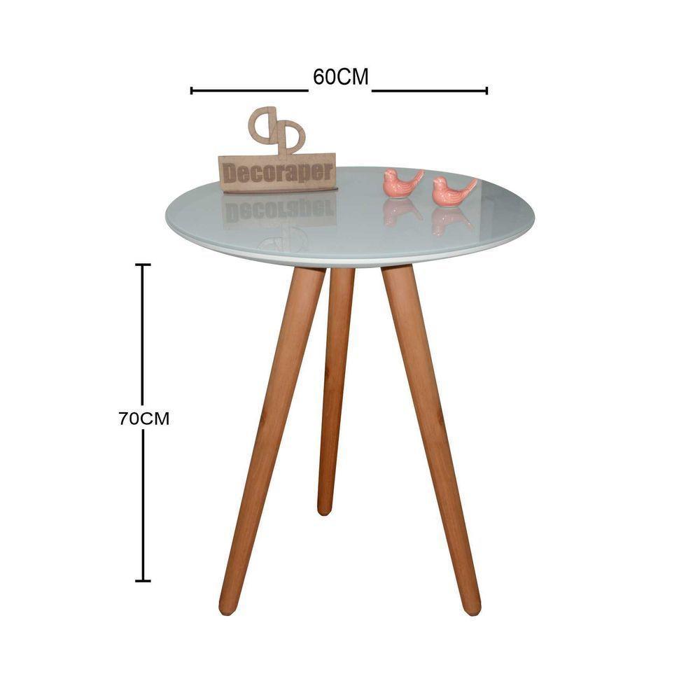 Mesa De Canto Pés Palito Amadeirado Com Tampo Vidro 60cm Off White 70cm - 2