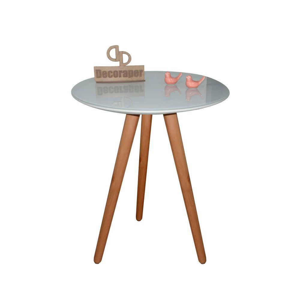 Mesa De Canto Pés Palito Amadeirado Com Tampo Vidro 60cm Off White 50cm - 1