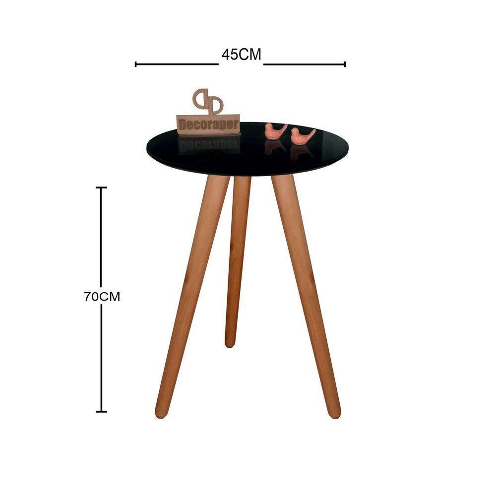 Mesa De Canto Pés Palito Amadeirado Com Tampo Vidro 45cm Preto 70cm - 2