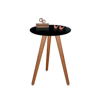 Mesa De Canto Pés Palito Amadeirado Com Tampo Vidro 45cm Preto 70cm