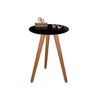 Mesa De Canto Pés Palito Amadeirado Com Tampo Vidro 45cm Preto 70cm - 1