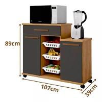 Armário Fruteira 2 Portas 3 Cestos 1 Gaveta Teresina Cinamomo Grafite - 2