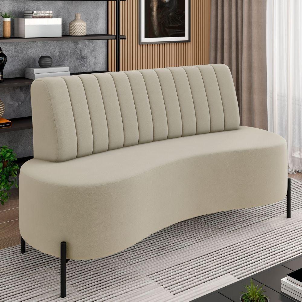 Sofá Chaise 2 Lugares Sala Living 160cm Pés Industrial Cayman K01 Veludo Bege Lyam Decor - 2