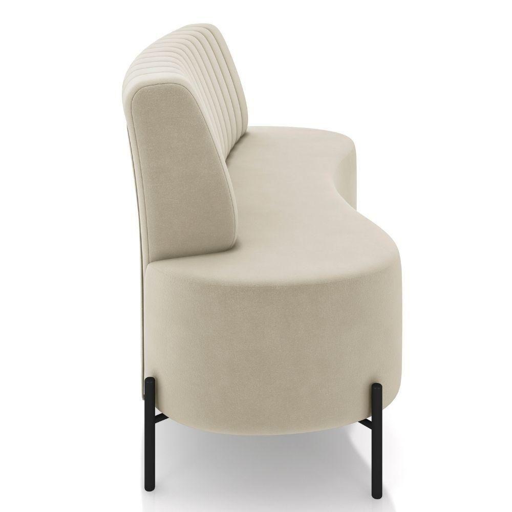 Sofá Chaise 2 Lugares Sala Living 160cm Pés Industrial Cayman K01 Veludo Bege Lyam Decor - 6