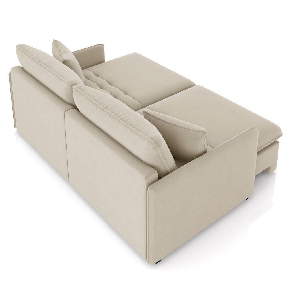 Sofá Cama Retrátil Para Sala De Estar 234cm Una K01 Veludo Bege Lyam Decor - 8