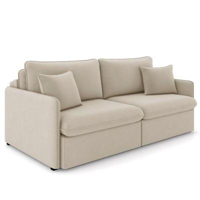 Sofá Cama Retrátil Para Sala De Estar 234cm Una K01 Veludo Bege Lyam Decor