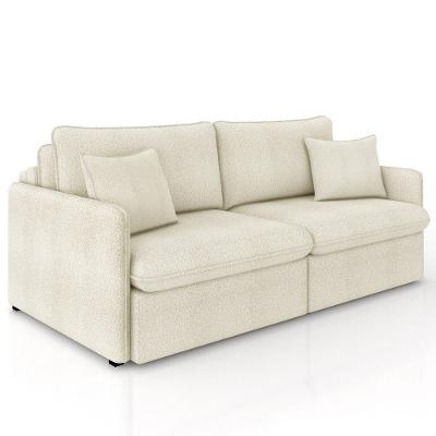 Sofá Cama Retrátil Para Sala De Estar 194cm Una K01 Bouclê Bege Lyam Decor