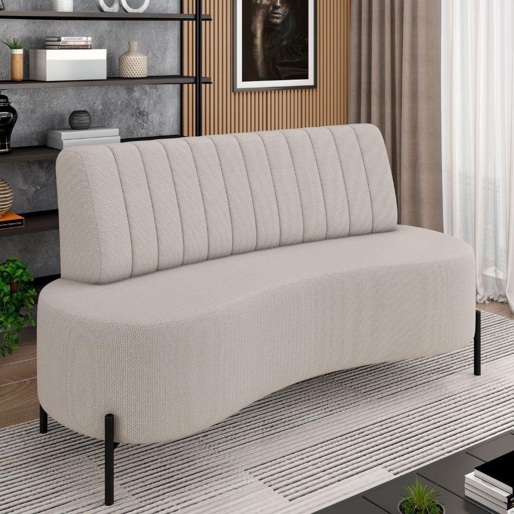 Sofá Chaise 2 Lugares Sala Living 135cm Pés Industrial Cayman K01 Linho Cru Lyam Decor - 2