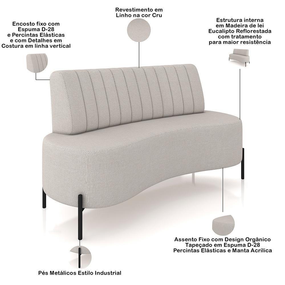 Sofá Chaise 2 Lugares Sala Living 135cm Pés Industrial Cayman K01 Linho Cru Lyam Decor - 4